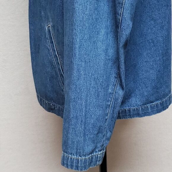 VINTAGE 1990s Sag Harbor Stone Wash Full-zip Hooded Denim Shacket Jacket Medium - Picture 12 of 16